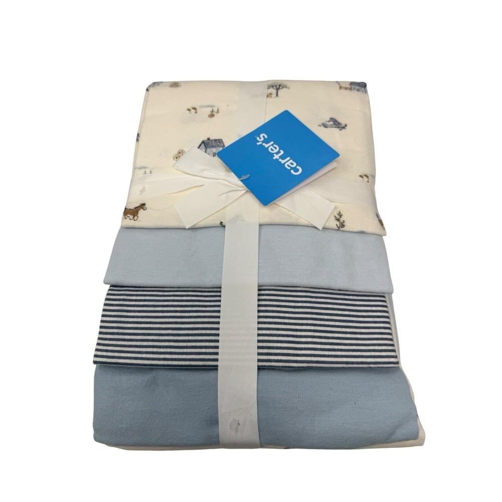 Carter's Baby Receiving Blankets Blue Ivory Planes Solid 4 Pack, NWT